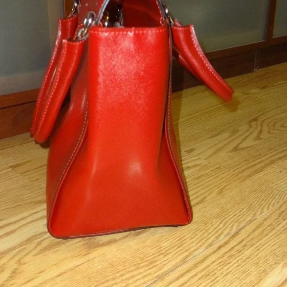 ABRO Red Saffiano Satchel Crossbody Handbag NEW - Picture 4 of 8